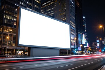 Aufkleber - Blank billboard mockup in modern cityscape at night.
