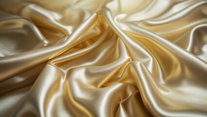 Poster - Silky golden fabric with smooth folds and shimmering surface illuminated by soft light