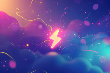 Poster - Vibrant abstract illustration featuring a glowing lightning bolt amidst colorful swirling patterns