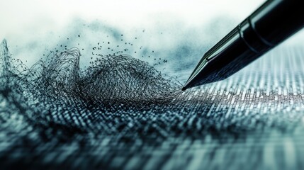 Poster - Abstract Digital Waves and Handwritten Notes with Pen in Motion