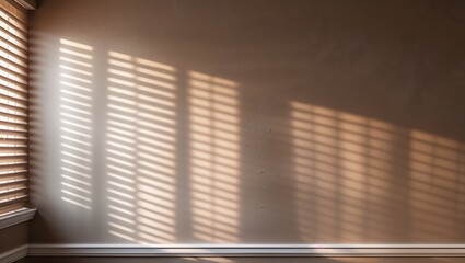 Poster - shadows cast by window blinds create patterns on a beige wall in a sunlit room during the afternoon