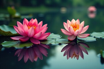 Wall Mural - intricate floral design reflected on calm lake surface, botanical, tranquil