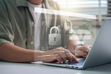 Leinwandbilder - Online Data Security and User Authentication.Safe Login Interface with Password Protection, Cybersecurity Measures, and Encrypted Digital Identity to Enhance Privacy and Prevent Cyberattacks
