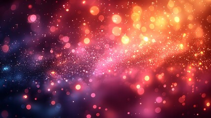 Wall Mural - sparkling festive background red orange and pink glitter lights bokeh effect