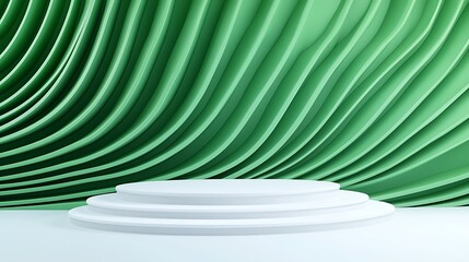 Wall Mural - white podium against green wavy backdrop