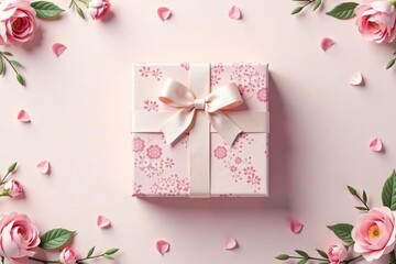 Wall Mural - subtle pastel gift box pattern, delicate floral accents, pretty, adorable