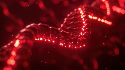 DNA chain glowing with red lights in a dark background