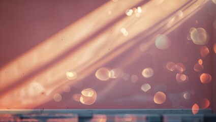 Poster - Sunlight streaming through a window casts warm reflections on a pastel wall in a serene indoor setting during the late afternoon