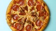 © Mr - Delicious Pepperoni and Sausage Pizza Slice Overhead Shot