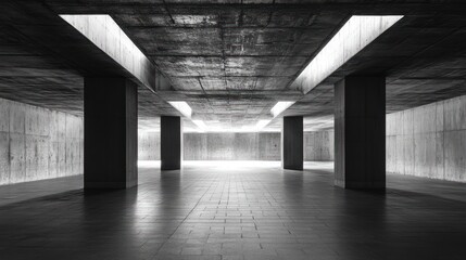 Poster - Modern minimalist concrete architecture interior with bright light.