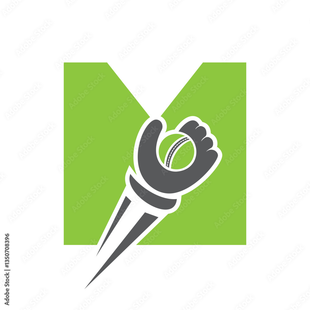 Cricket Logo On Letter M Concept With Speed Sign, Hand, And Cricket ...