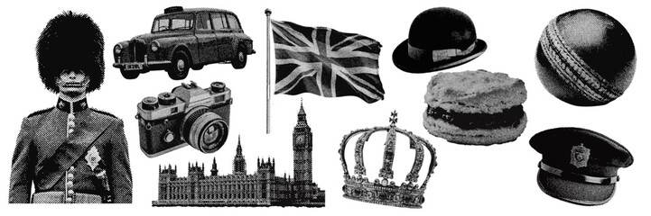 Wall Mural - set of great britain halftone grunge vector design elements.