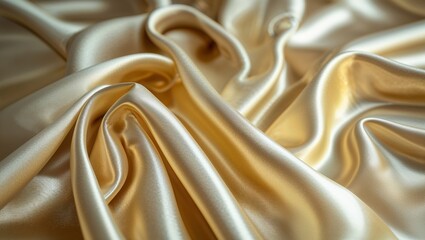 Poster - luxurious golden silk fabric draped elegantly with soft folds and reflections