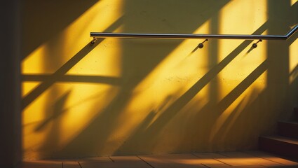 Poster - Light and shadow contrast create a vibrant atmosphere on a staircase at sunset in an urban setting