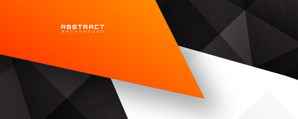 Poster - 3D black orange abstract background overlap layer on bright space with polygon effect decoration. Modern graphic design element cutout style concept for web banner, flyer, card, or brochure cover