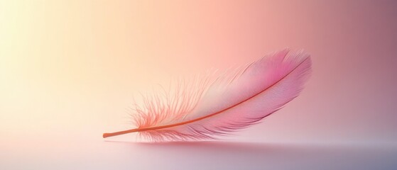 Poster - Delicate Pink Feather Gently Floating on Soft Gradient Background