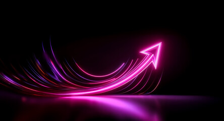 Wall Mural - a vibrant pink neon arrow curves upwards against a dark background, creating a sense of motion and f