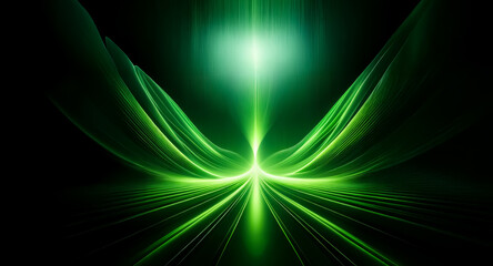 Wall Mural - abstract green light streams converge and diverge on a dark backdrop, creating a luminous design. th