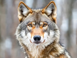  Gray and Brown Wolf Portrait in Birch Forest