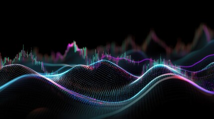Fototapete - Colorful Abstract Waveform in Digital Space with Vibrant Lighting Effects