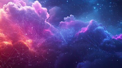 Poster - Dreamy Colorful Clouds with Cosmic Background and Starry Sky