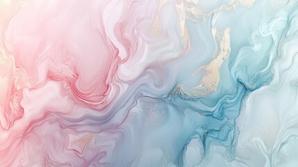 Poster - Soft Abstract Pastel Swirls in Pink and Blue with Gold Accents