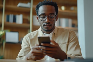 a clean and modern digital finance advertisement, showing an entrepreneur using mobile banking for b