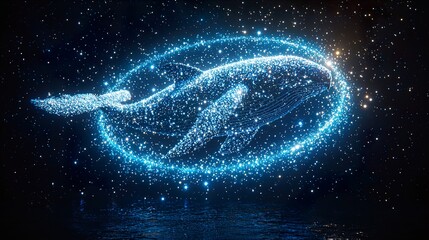 Wall Mural - starry universe background and a nebula forming a celestial blue circle of fire,