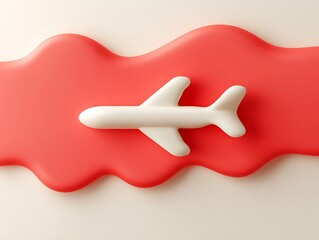 Poster - A small white airplane travels across a vibrant red wave design