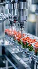 Poster - Close-up of a plant-based protein bar being manufactured in an automated line, food innovation, high-tech production