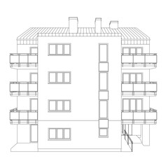 Poster - A large building with a lot of windows and a balcony. The building is very tall and has a lot of windows
