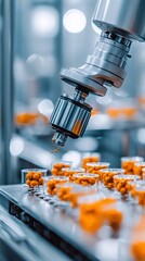 Poster - Robotic arm placing ingredients on a conveyor belt in a food processing factory, automation, food technology