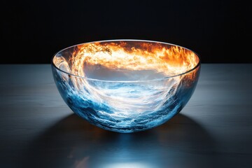 Poster - Cohesive properties of water displayed in a bowl brightly illuminated aerial perspective artistic concept