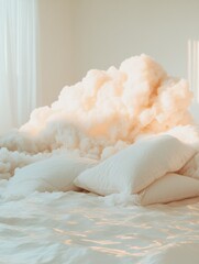 Poster - Soft Serenity Dreamscape Ethereal Cloud-Like Textile Installation Exploring Minimalist Wellness, Emotional Softness and Contemporary Mindful Living