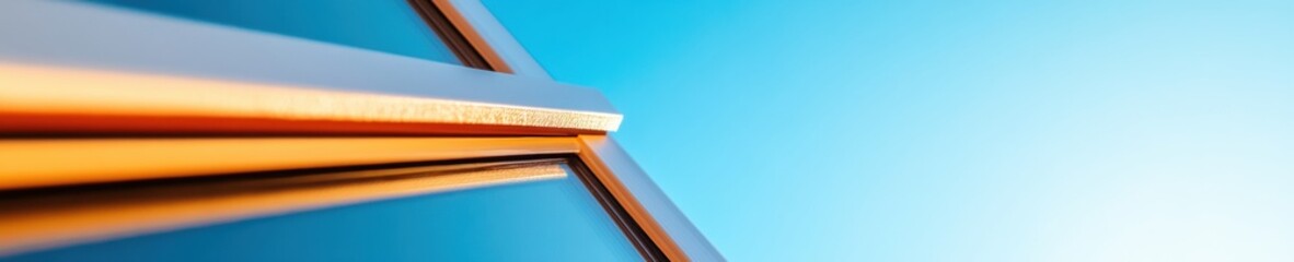 Poster - Geometric Minimalist Architecture Sleek Copper-Toned Angular Design Capturing Modern Urban Aesthetic with Precision Architectural Framing and Sky-Blue Backdrop