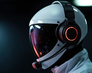 Poster - Futuristic AI Immersion Sleek Cyberpunk Helmet with Luminescent Interface - Next-Gen Digital Communication and Immersive Tech Experience