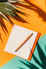 Aufkleber - Vibrant Minimalist Workspace Tropical Palm Shadow Creative Planning Notebook with Modern Productivity Pen - Dynamic Professional Development Aesthetic