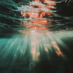 Aufkleber - Immersive Ocean Mindfulness Ethereal Underwater Light Rays Exploring Aquatic Tranquility - Premium Environmental Meditation and Wellness Content