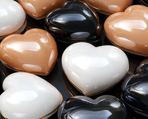 Poster - Several decorative glossy heart shaped objects scattered over surface