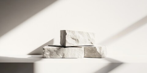 Poster - Minimalist Stone Composition Sculptural Architectural Blocks in Monochrome - Contemporary Design Aesthetic for Luxury Branding and Spatial Innovation