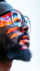 Poster - Immersive Digital Fusion Vibrant AI-Enhanced Portrait Showcasing Generative Creative Technology, Millennial Tech Innovation and Emotional Connectivity