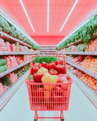 Aufkleber - Vibrant Retail Revolution Hypercolor Grocery Experience - Dynamic Consumer Journey through Chromatic Fresh Produce Marketplace with Next-Gen Shopping Aesthetic