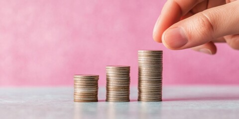 Poster - Millennial Wealth Growth Minimalist Coin Stacking Visualizes Incremental Investment Strategy for Gen Z Financial Empowerment and Digital Age Passive Income