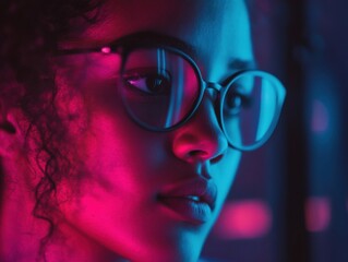 Poster - Cyberpunk Luminescence Gen Z Wellness Portrait in Neon Chromatic Gradient - Immersive Digital Identity and Emotional Authenticity in Creative Visual Narrative