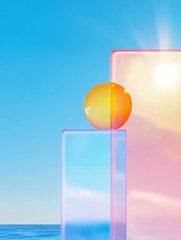 Aufkleber - Gradient Minimalism Translucent Geometric Pedestal with Vibrant Sphere - Contemporary Design Visualization for Digital Branding and Creative Innovation