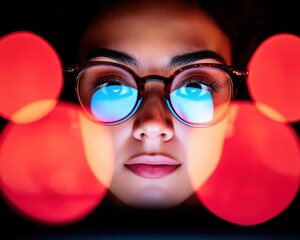 Aufkleber - Immersive Digital Horizons Cyberpunk Aesthetic Meets Next-Gen Visual Experience - Futuristic Tech Portrait with Neon Chromatic Reflection and Innovative Eyewear Design