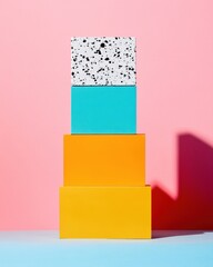 Aufkleber - Memphis-Inspired Color Block Architectural Podium Vibrant Minimalist Design for Creative Branding, Digital Marketing, and Contemporary Visual Storytelling