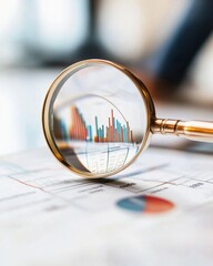 Fototapete - Precision Data Analytics Magnifying Glass Revealing Innovative Financial Insights for Strategic Market Intelligence and Investment Performance Optimization
