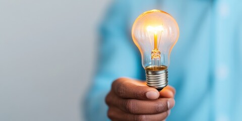Leinwandbilder - Illuminating Innovation Glowing Concept Lightbulb in Warm Minimalist Grip - Entrepreneurial Insight and Creative Breakthrough for Next-Gen Business Solutions