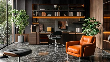Poster - Elegant Luxury Office Interior With Modern Furnishings and Greenery Generative AI